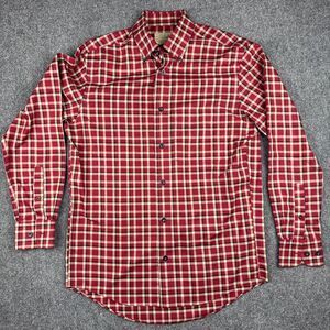 Cabelas Outfitter Series Long Sleeve Shirt Mens Small Cream Red Plaid Button